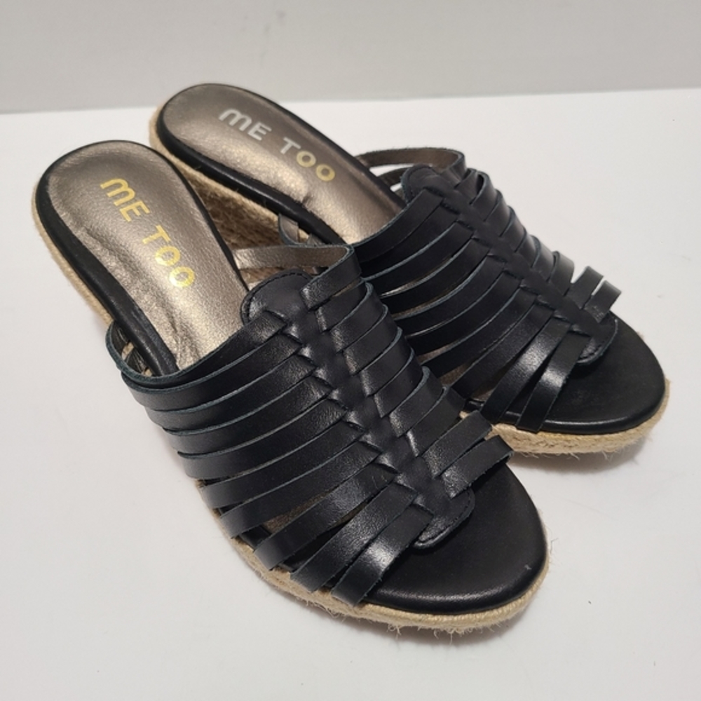 Me Too Black Strappy Wedge Sandal‎ 7.5